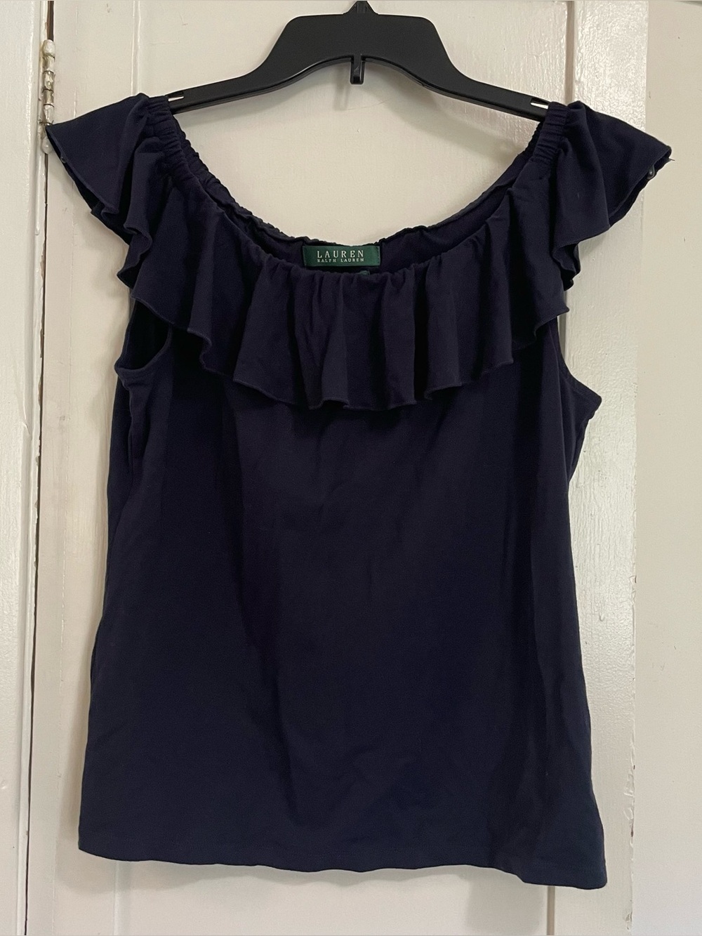 Lauren Ralph Lauren Navy Ruffle Off-Shoulder blouse shirt large
